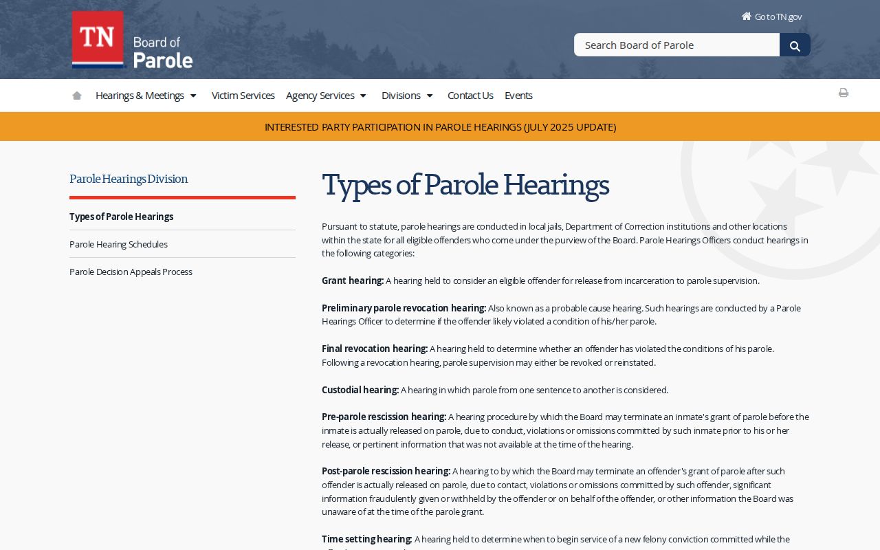 Johnson County parole hearing types and release decisions