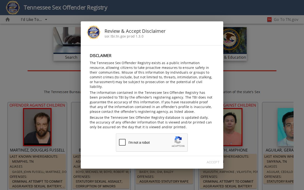 Johnson County release mugshot channel through the Tennessee registry