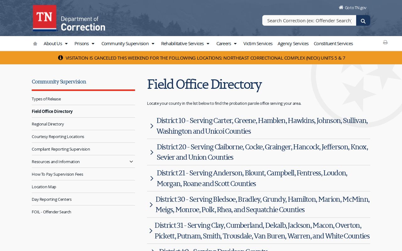 Johnson County parole and probation field office directory