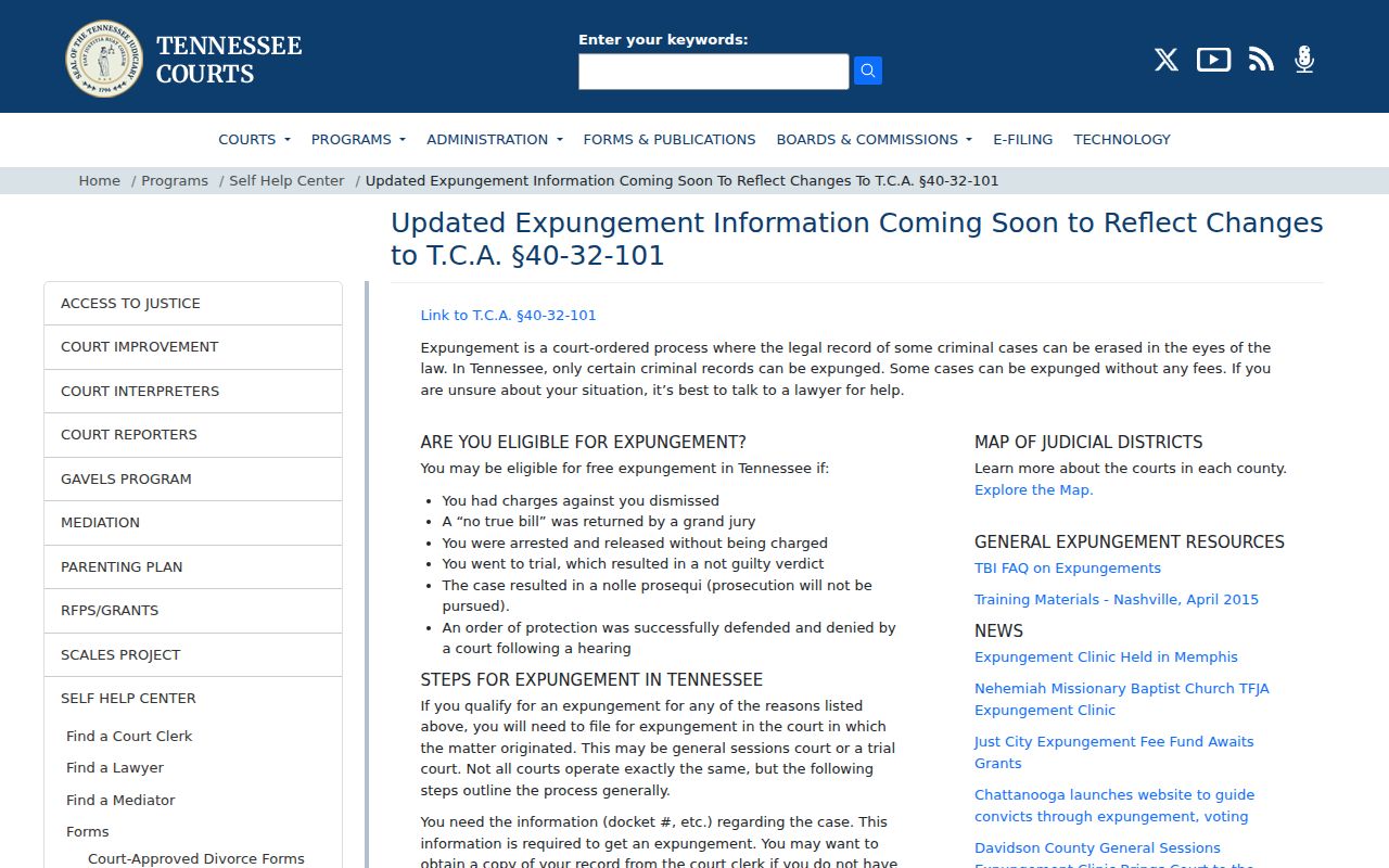 Johnson County release record expungement information from Tennessee Courts